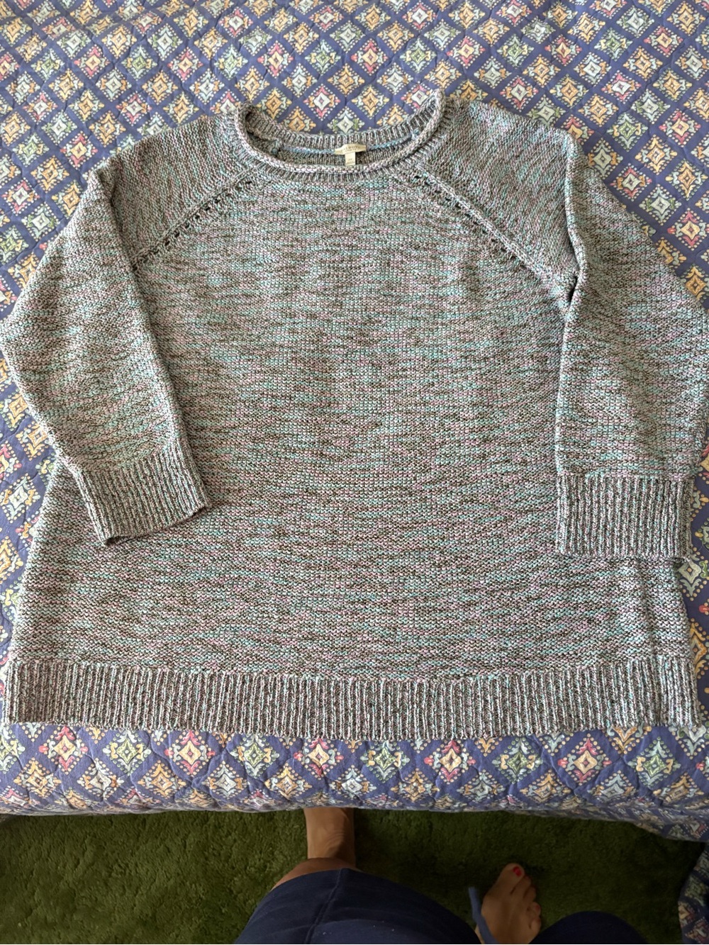 Talbots Women’s Heathered Gray/Blue Knit Sweater - Casual Crewneck
